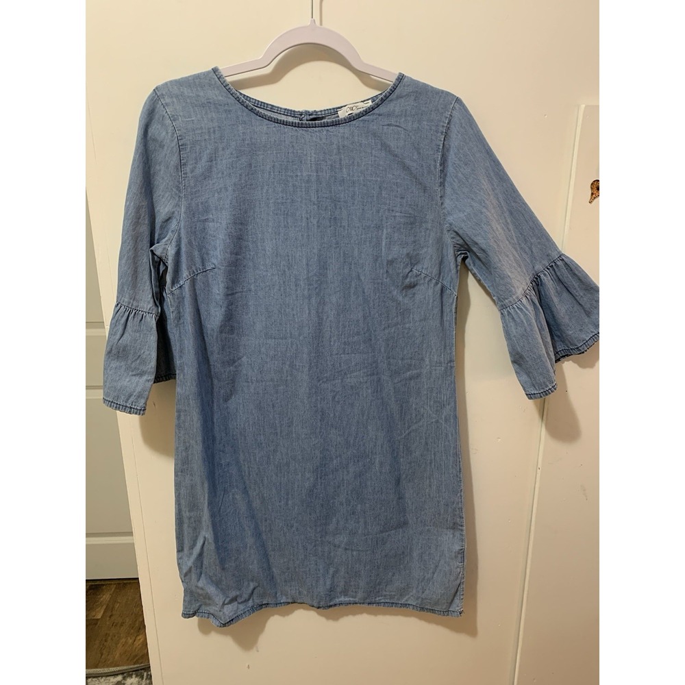 C&C Made in‎ Italy Denim Shift Dress Blue Cotton Ruffle Bell Sleeve Womens Small